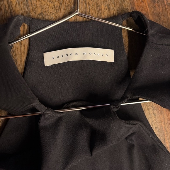 Susana Monaco Cutout Bodycon Dress | Black Long Sleeve Mini | Size XS - Picture 2 of 6